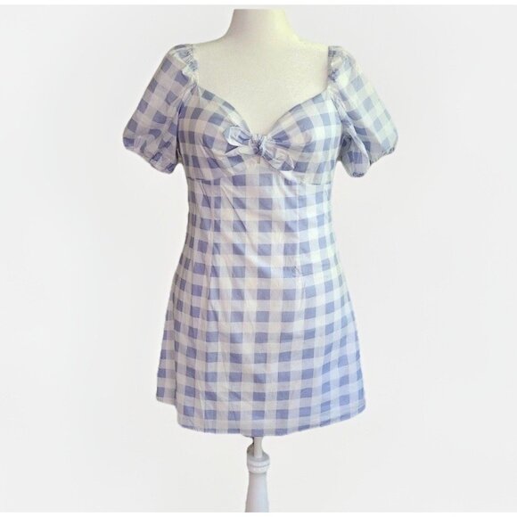 City Triangles Blue White Gingham Dress Puff Sleeve Mini Plus Size‎ 2XL - Picture 1 of 10